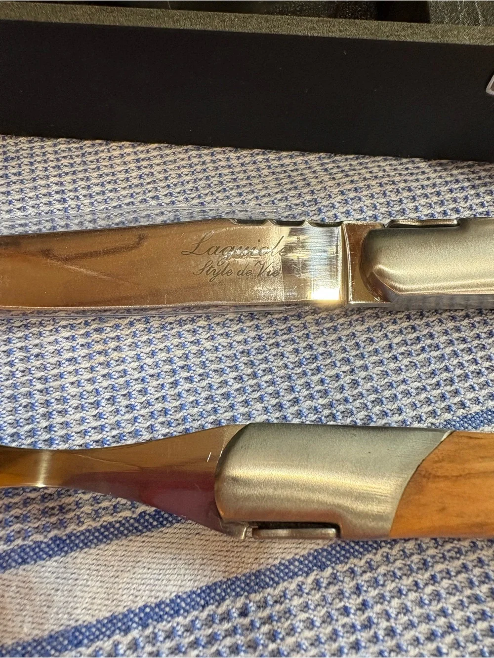 Laguiole Olive Wood Steak Knife & Fork Sets - Brown Wood Handles Set of 6 each